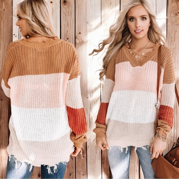 NEW Andree by Unit Striped Colorblock Raw Hem Comfy Casual Chic Sweater Size 1X - Picture 1 of 10